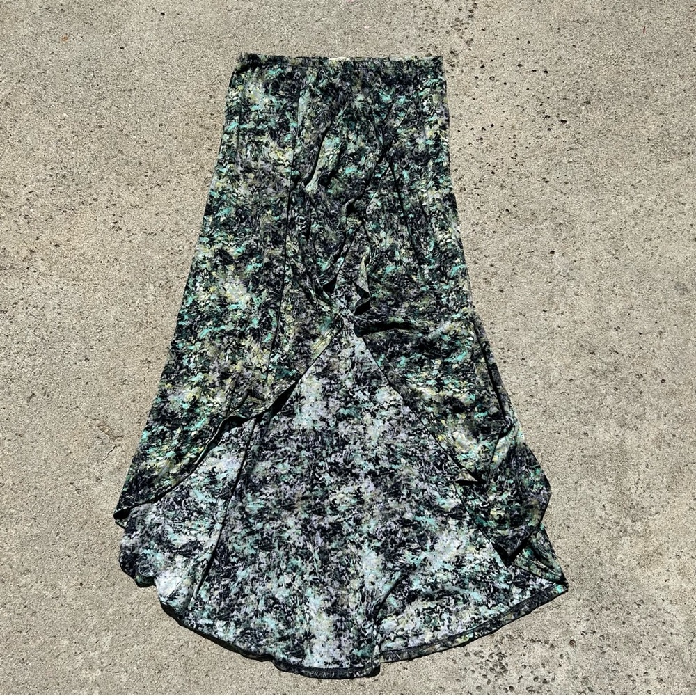 Lily White asymmetric green purple blue print skirt